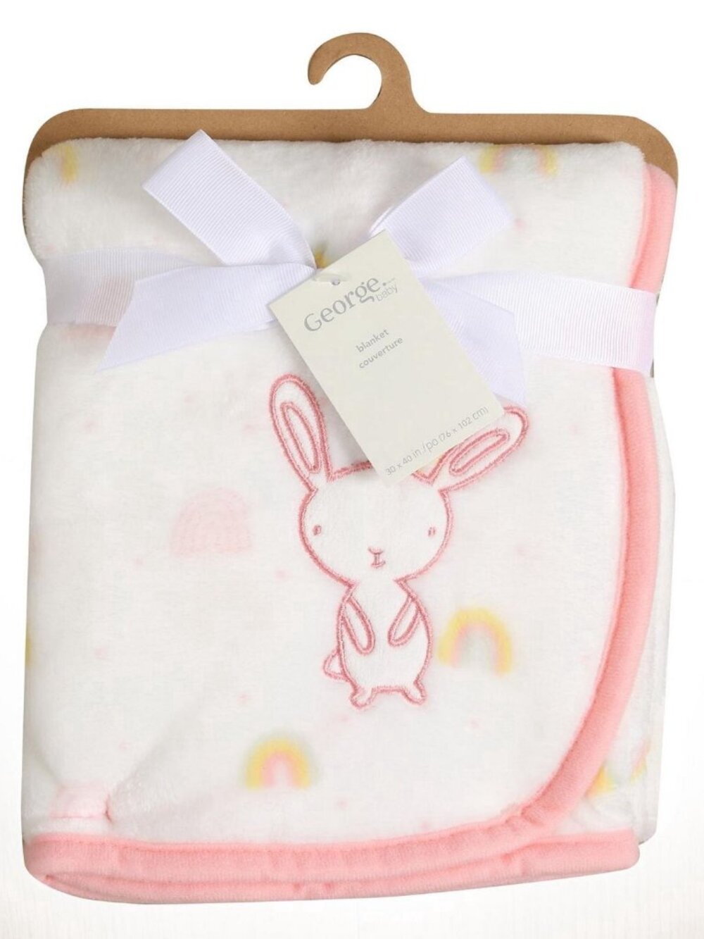 George Baby Bunny Rabbit Security Blanket With Applique Rainbows Walmart